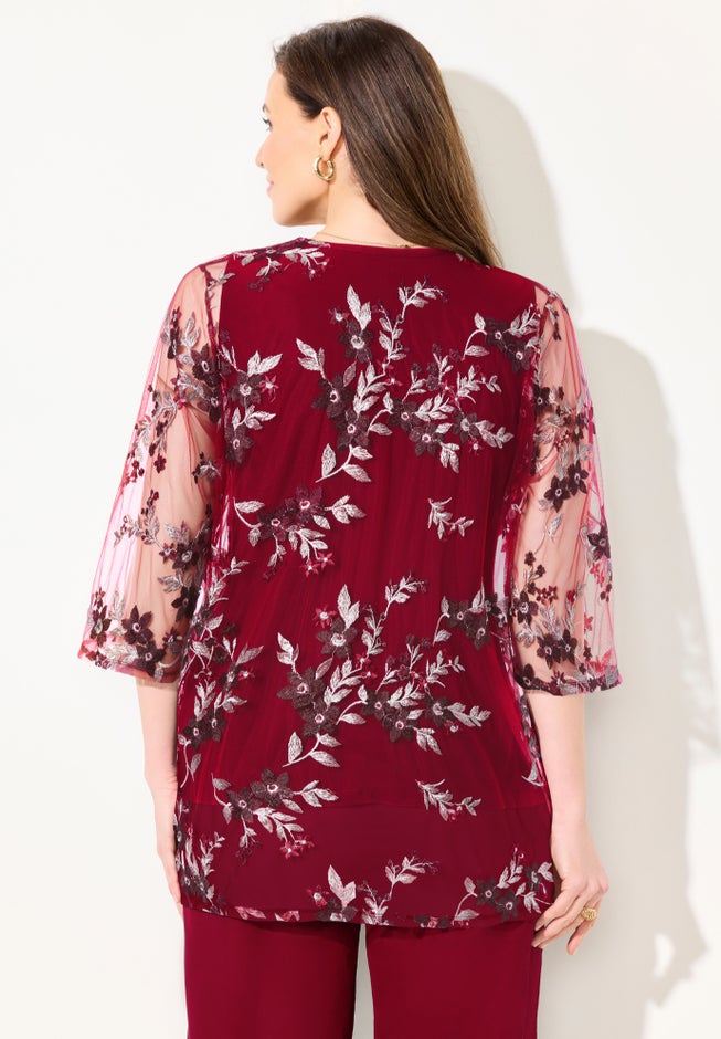 Embroidered Tank and Kimono 2-Piece Set image number 1