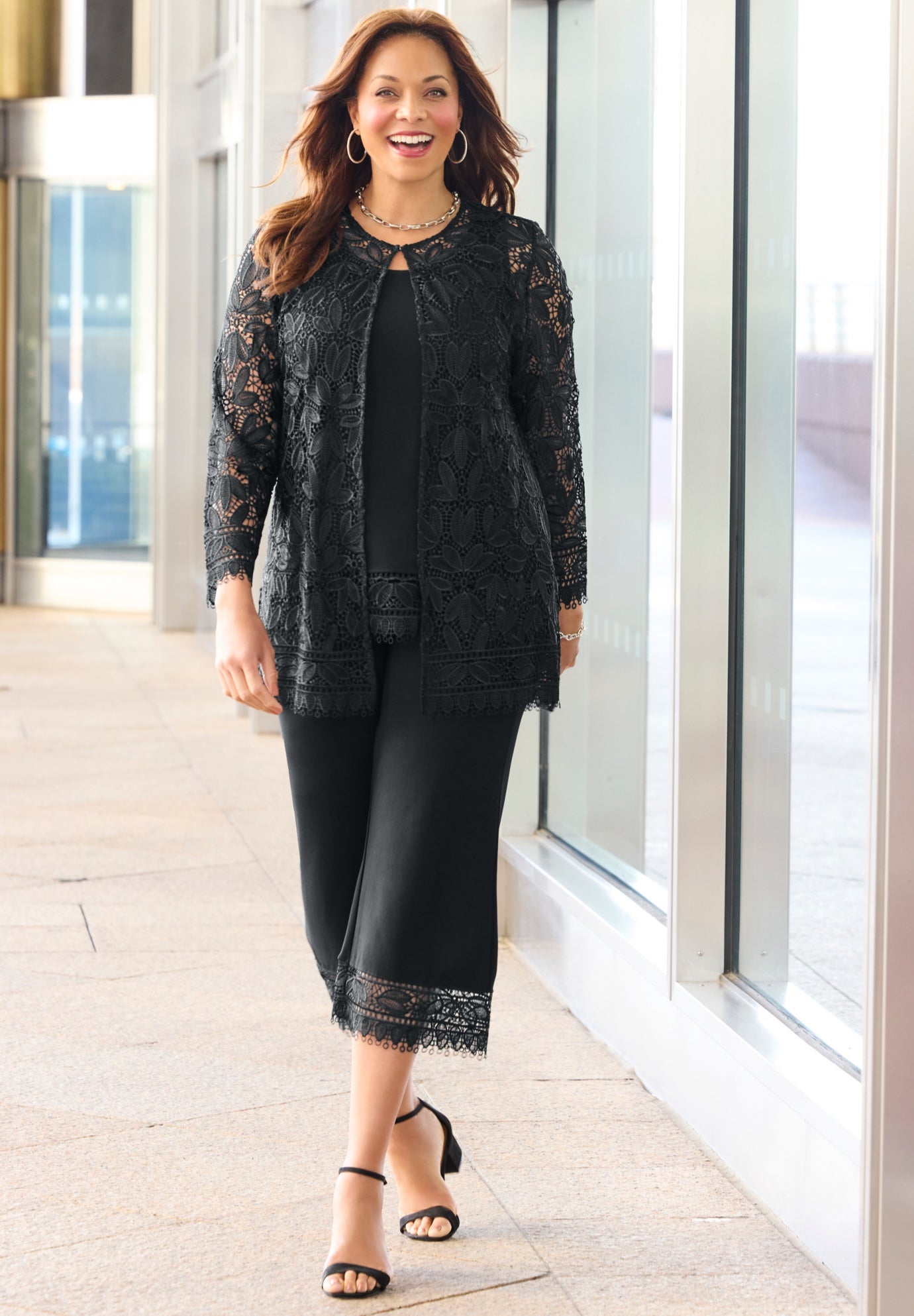 Ponte Knit Lace Capri image number 4