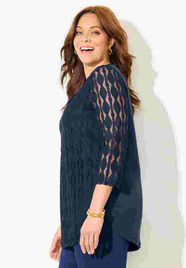 Textured Lace Knit Top image number 2