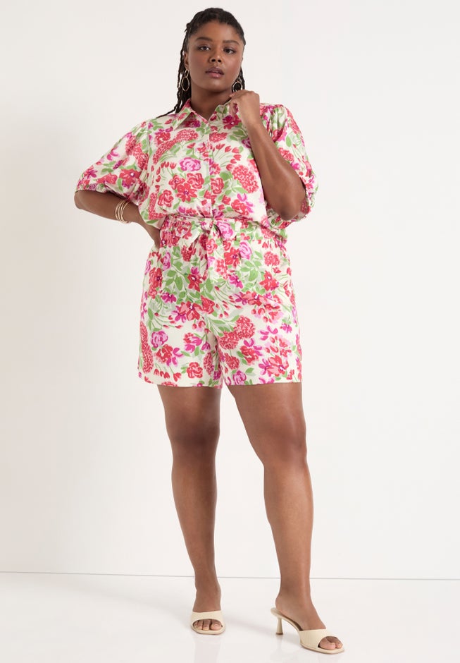 Puff-Sleeve Button-Down Blouse image number null