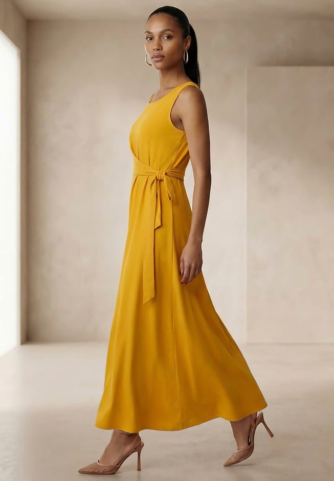Stretch Cotton Side Tie Maxi Dress image number 2