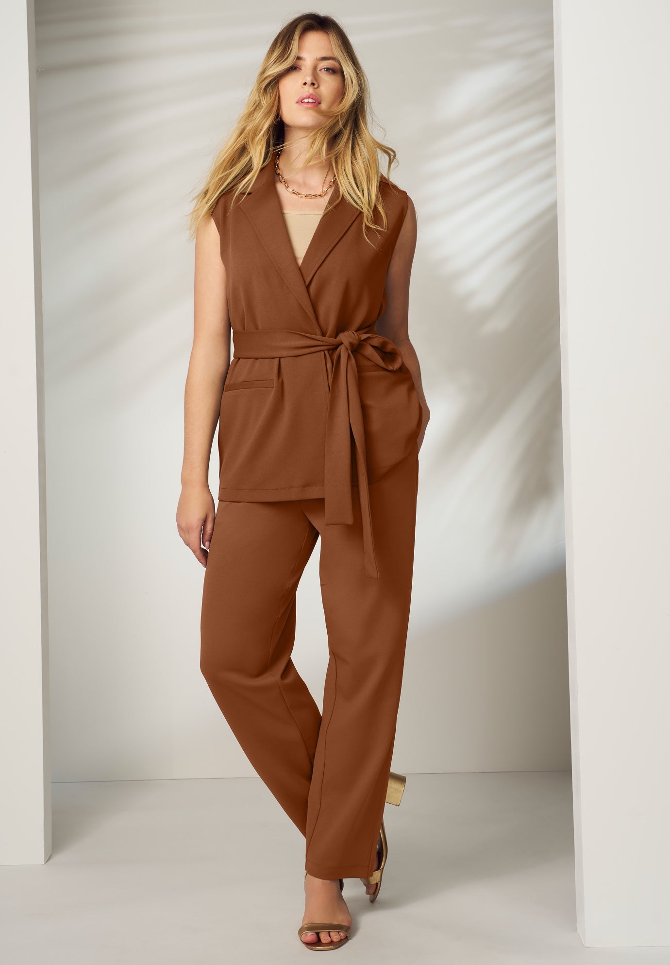 Belted Crepe Vest Set image number 0