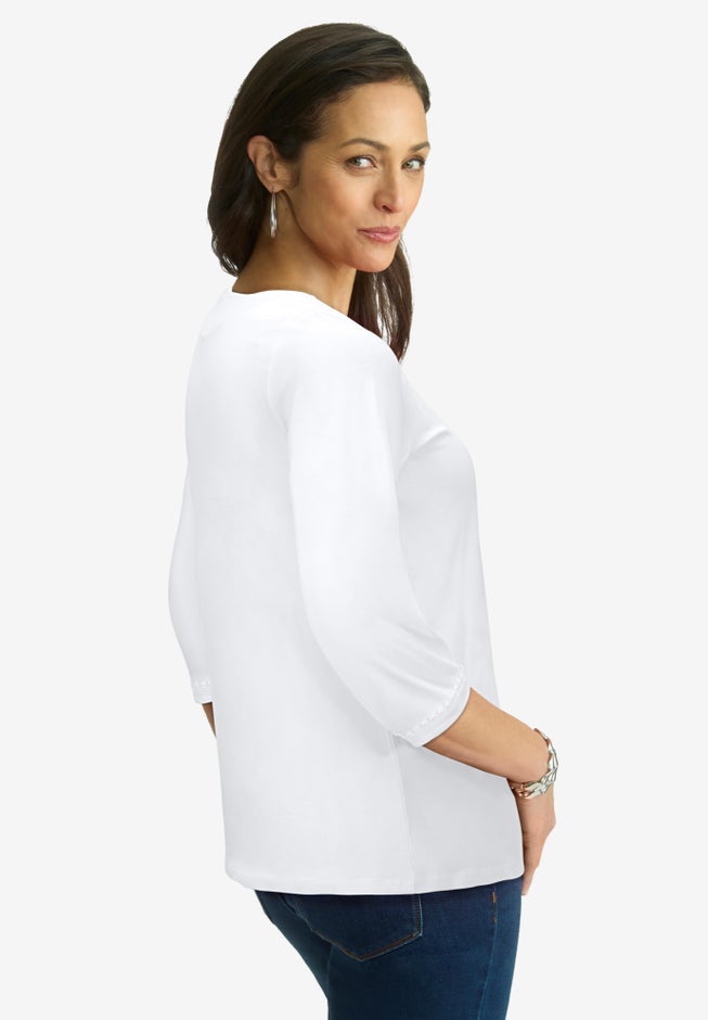 Dot Trim Sweetheart Neck Tee image number 1