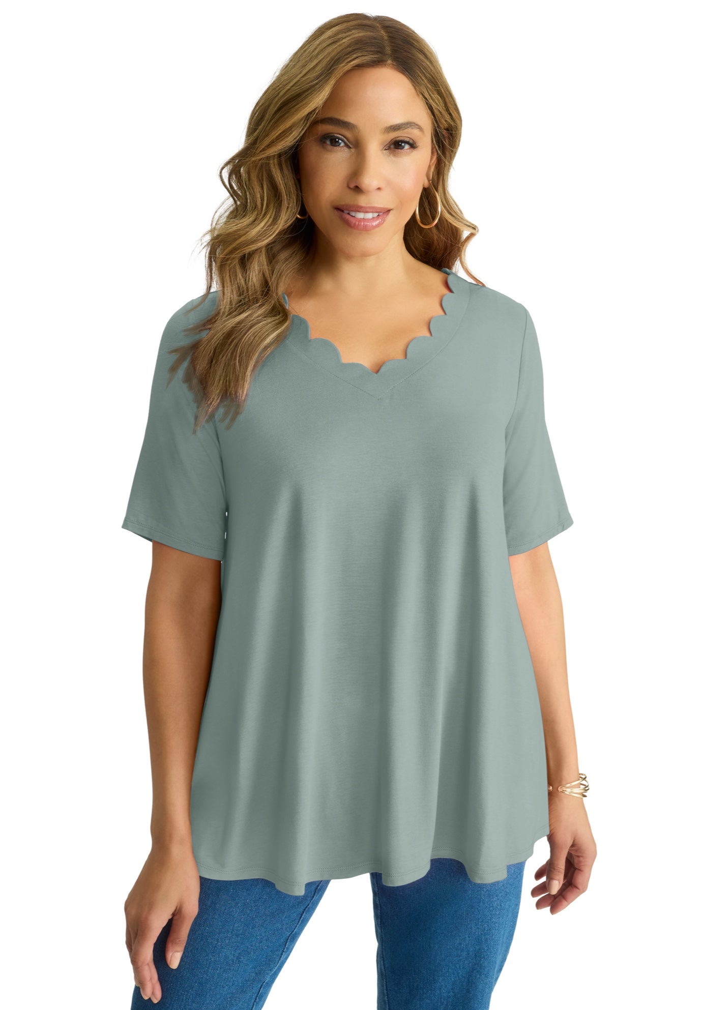 Scalloped V-Neck Tunic image number 0