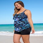 Longer-Length Tiered-Ruffle Tankini Top image number null