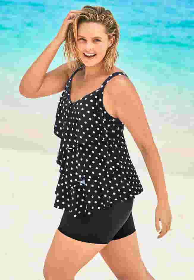 Longer-Length Tiered-Ruffle Tankini Top image number 2