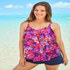 Longer-Length V-Neck Tiered-Ruffle Tummy Control Tankini Top image number null
