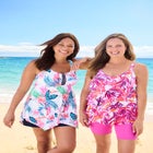 Longer-Length Tiered-Ruffle Tankini Top image number null
