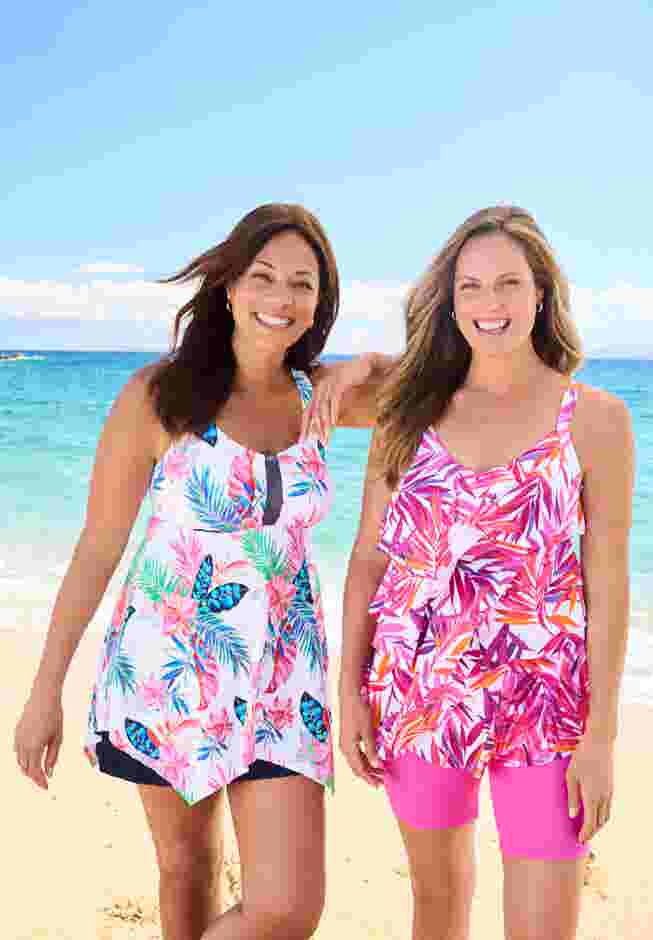 Longer-Length Tiered-Ruffle Tankini Top image number 4