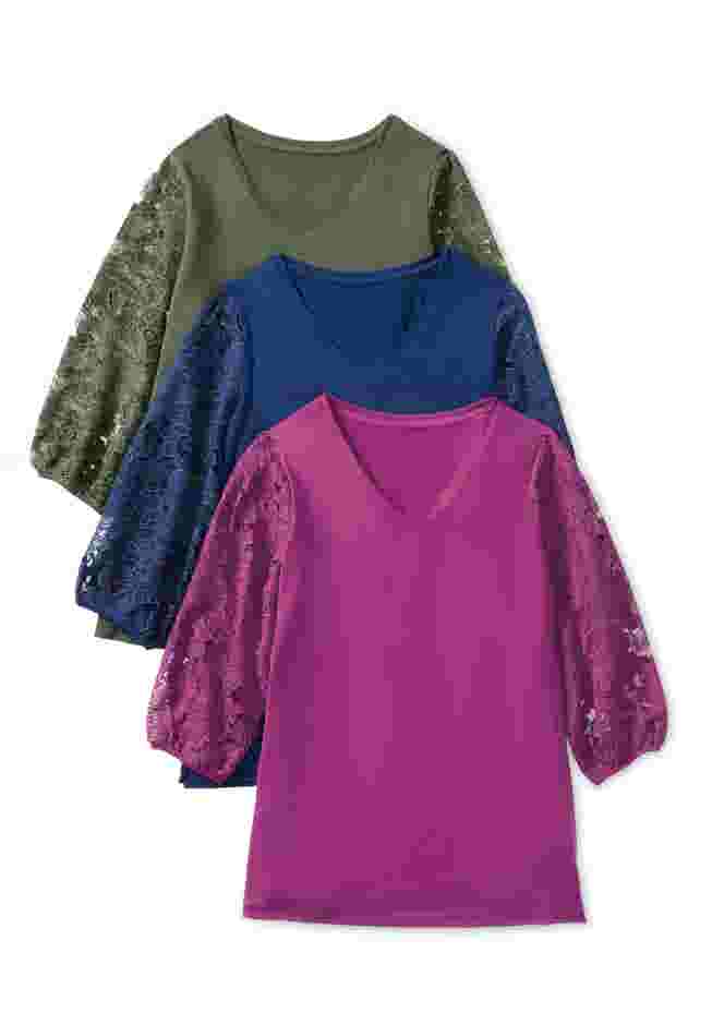 Eyelet Sleeve V-Neck Top image number 2