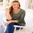 Eyelet Sleeve V-Neck Top image number null