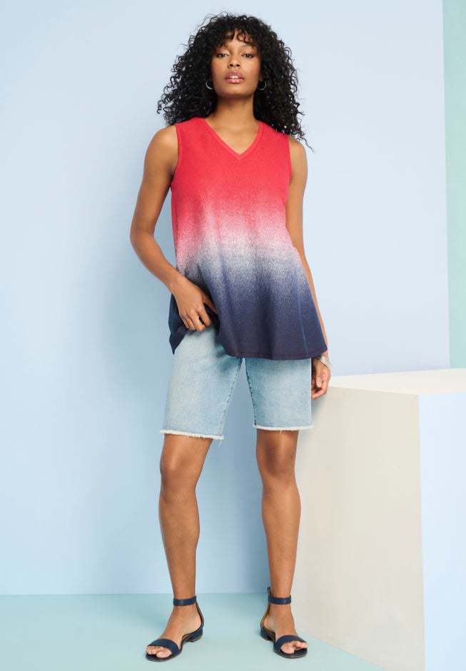 Plus Size Frayed Hem Bermuda Jean Shorts image number 1