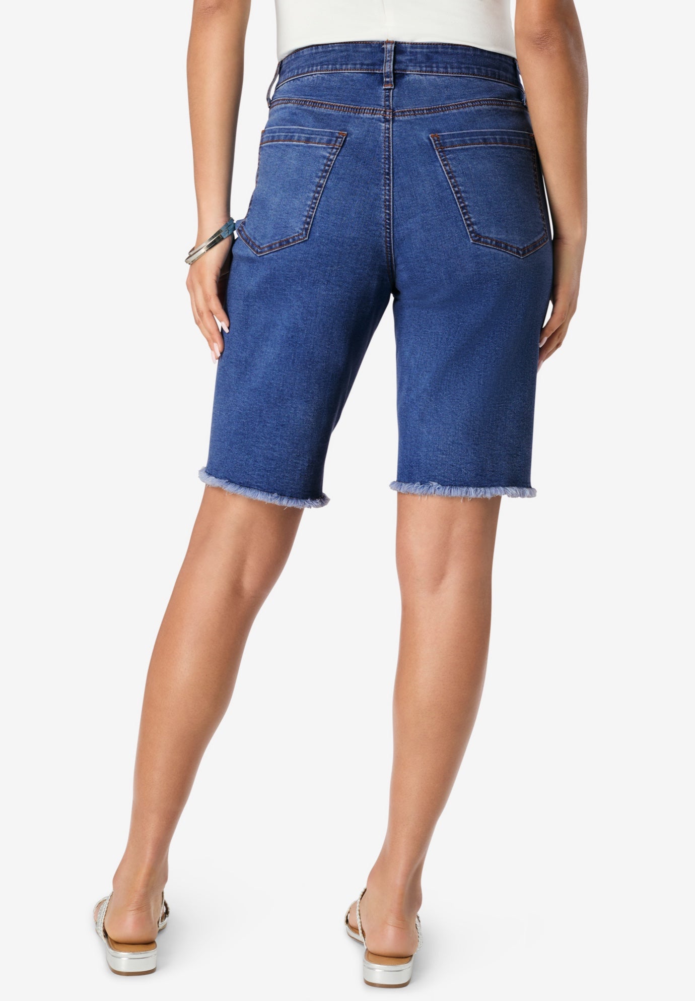 Plus Size Frayed Hem Bermuda Jean Shorts image number 1