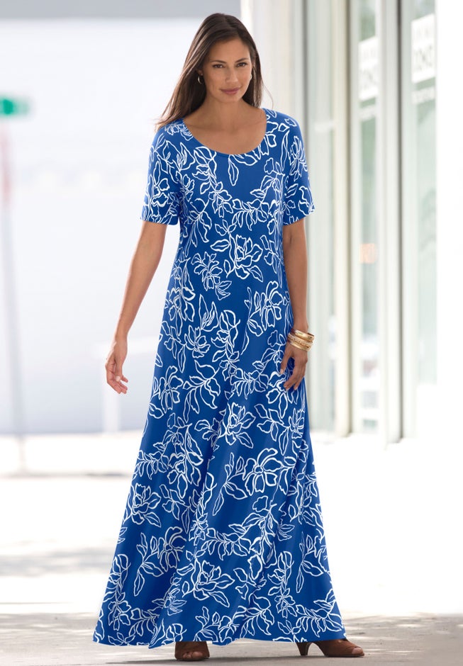 Jessica London Stretch Cotton T-Shirt Maxi Dress - 22, Dark Sapphire Floral Jessica London Stretch Cotton T-Shirt Maxi Dress - 22, Dark Sapphire Floral