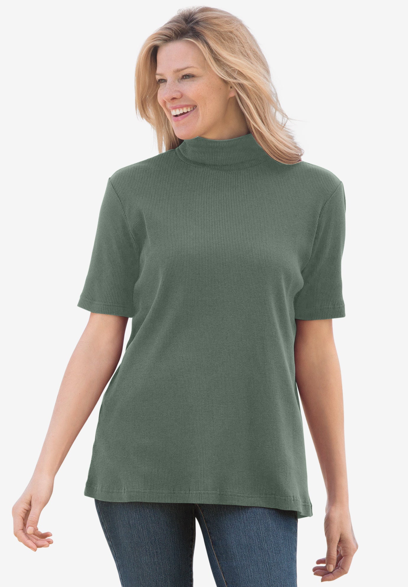 Ribbed Short Sleeve Turtleneck image number 0