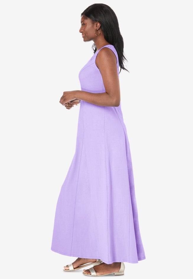 Stretch Cotton Crochet-Back Maxi Dress image number 2