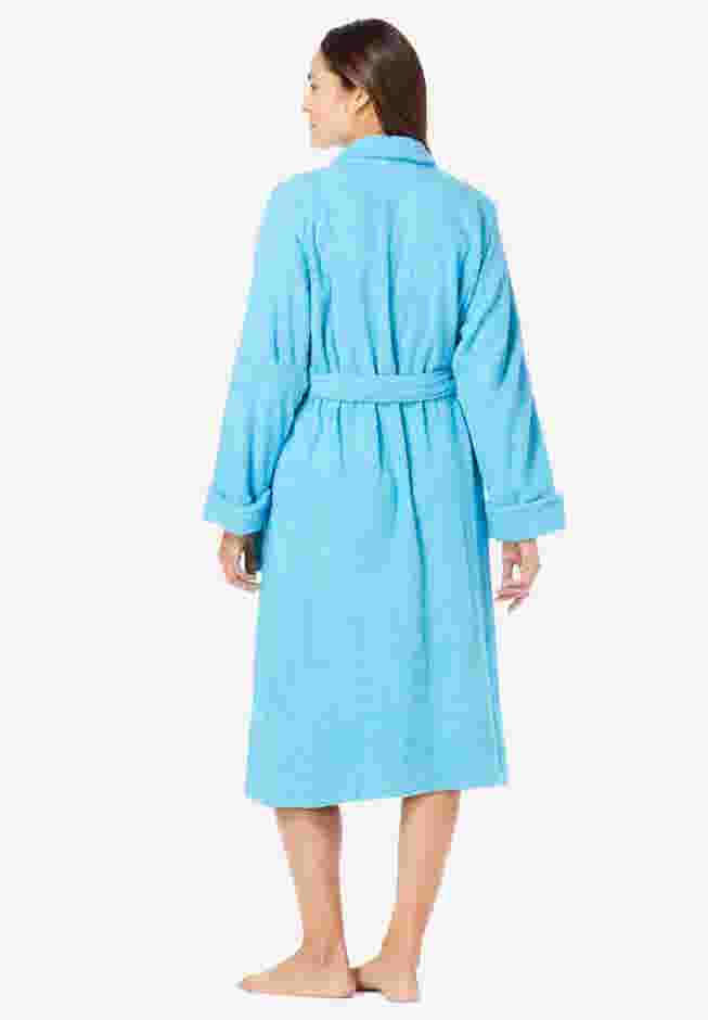 Short Terry Robe with Shawl Collar & Pockets, Pink Stripe | Catherines
