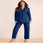 Plus Size Long Sleeve Ten-Button Shawl-Collar Pant Suit &ndash; 2-Piece Pant Set image number null
