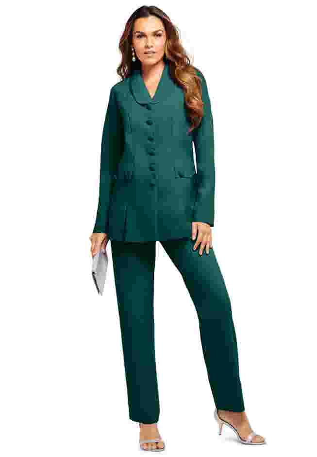 Plus Size Long Sleeve Ten-Button Shawl-Collar Pant Suit – 2-Piece Pant Set image number 0
