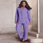 Plus Size Long Sleeve Ten-Button Shawl-Collar Pant Suit – 2-Piece Pant Set image number null