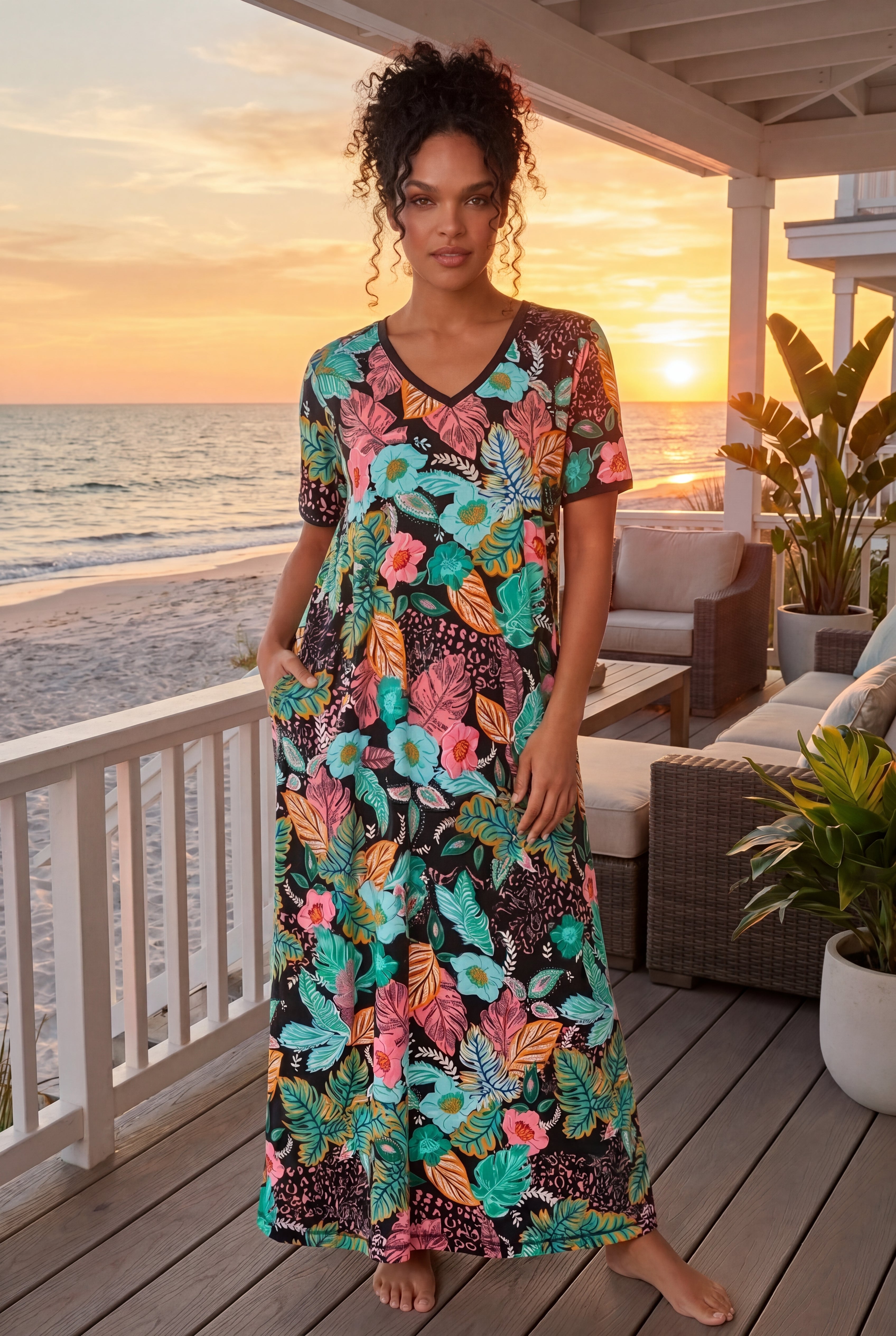 V-Neck Short Sleeve Maxi T-Shirt Lounger image number 0