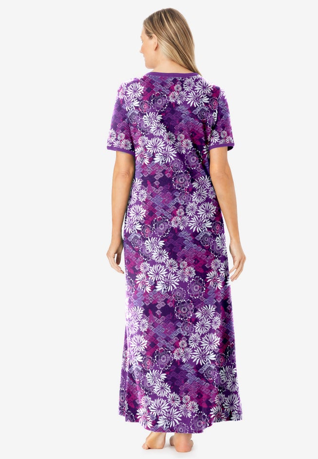 Dreams & Co. Petite Long T-Shirt Lounger - Rich Violet Blooming Dreams & Co. Petite Long T-Shirt Lounger - Rich Violet Blooming