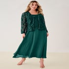 Plus-Size 2 Piece Long Sleeve Embellished Lace Jacket and Full Gown image number 0