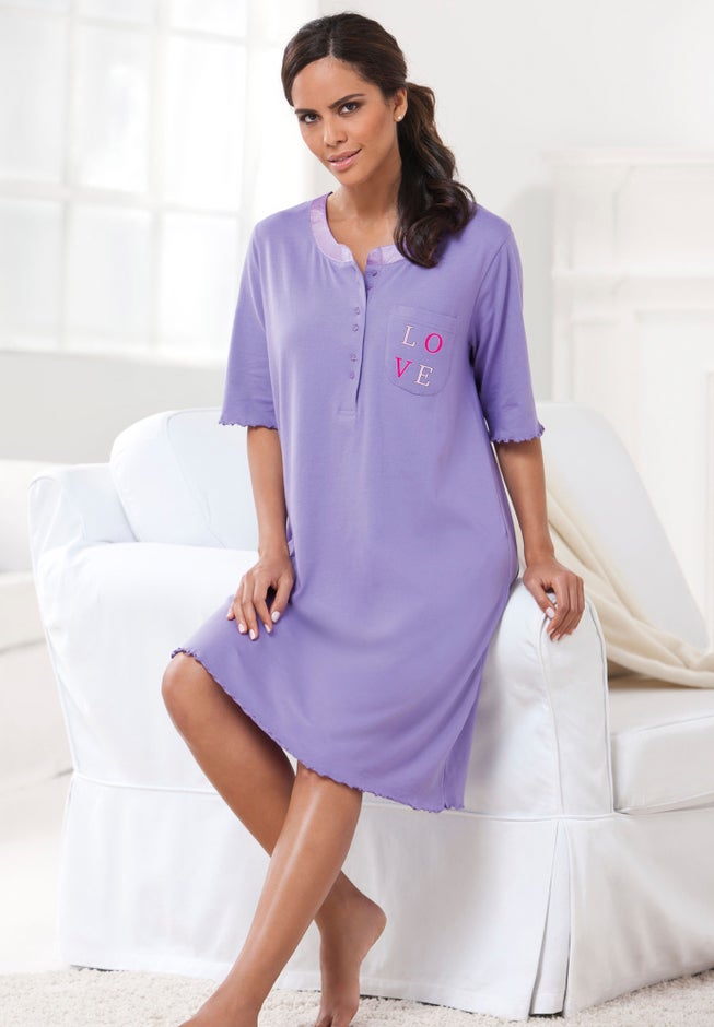 Satin Trim Cotton Sleepshirt image number 3