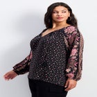 Eliana Border Print Sleeve Peasant Top image number 2