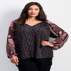 Eliana Border Print Sleeve Peasant Top image number 0