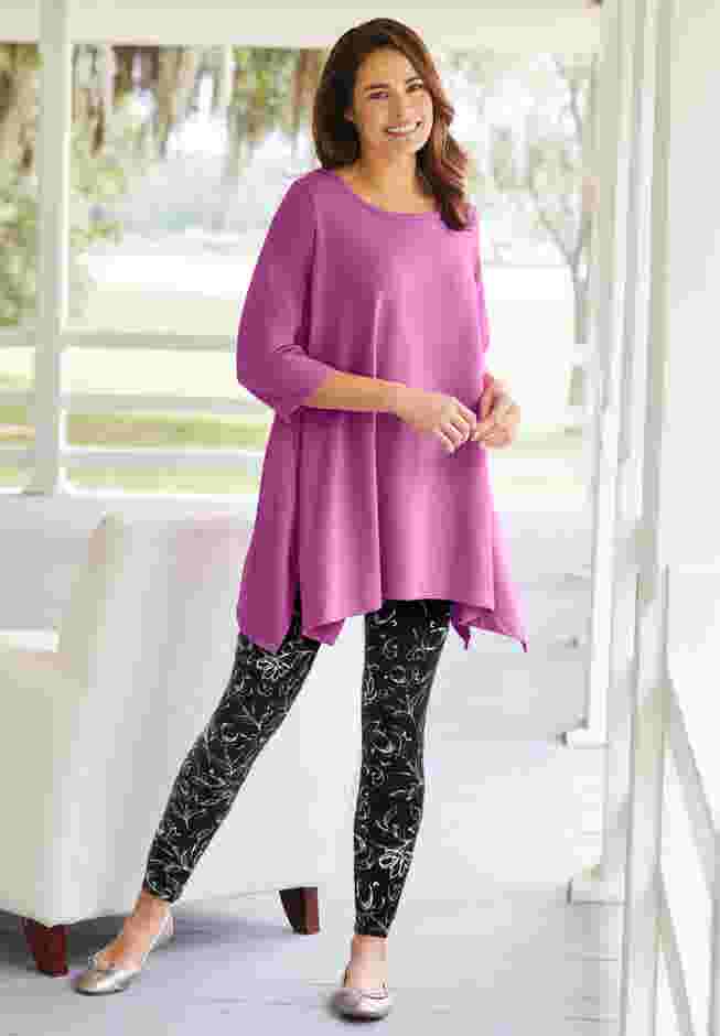 Womens Plus-Size Stretch-Cotton Knit Pull-On Printed Leggings image number 0