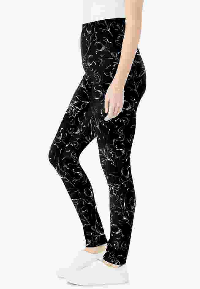 Womens Plus-Size Stretch-Cotton Knit Pull-On Printed Leggings image number 3