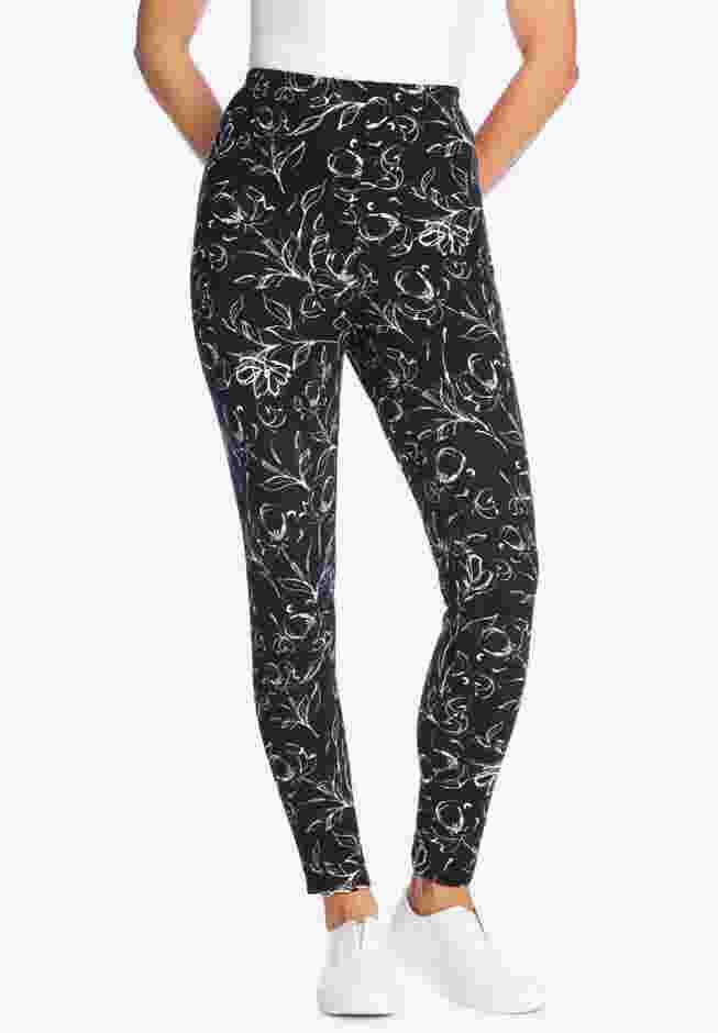 Womens Plus-Size Stretch-Cotton Knit Pull-On Printed Leggings image number 1