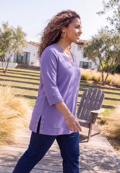 Cloud Knit Ribbed V-Neck Tunic