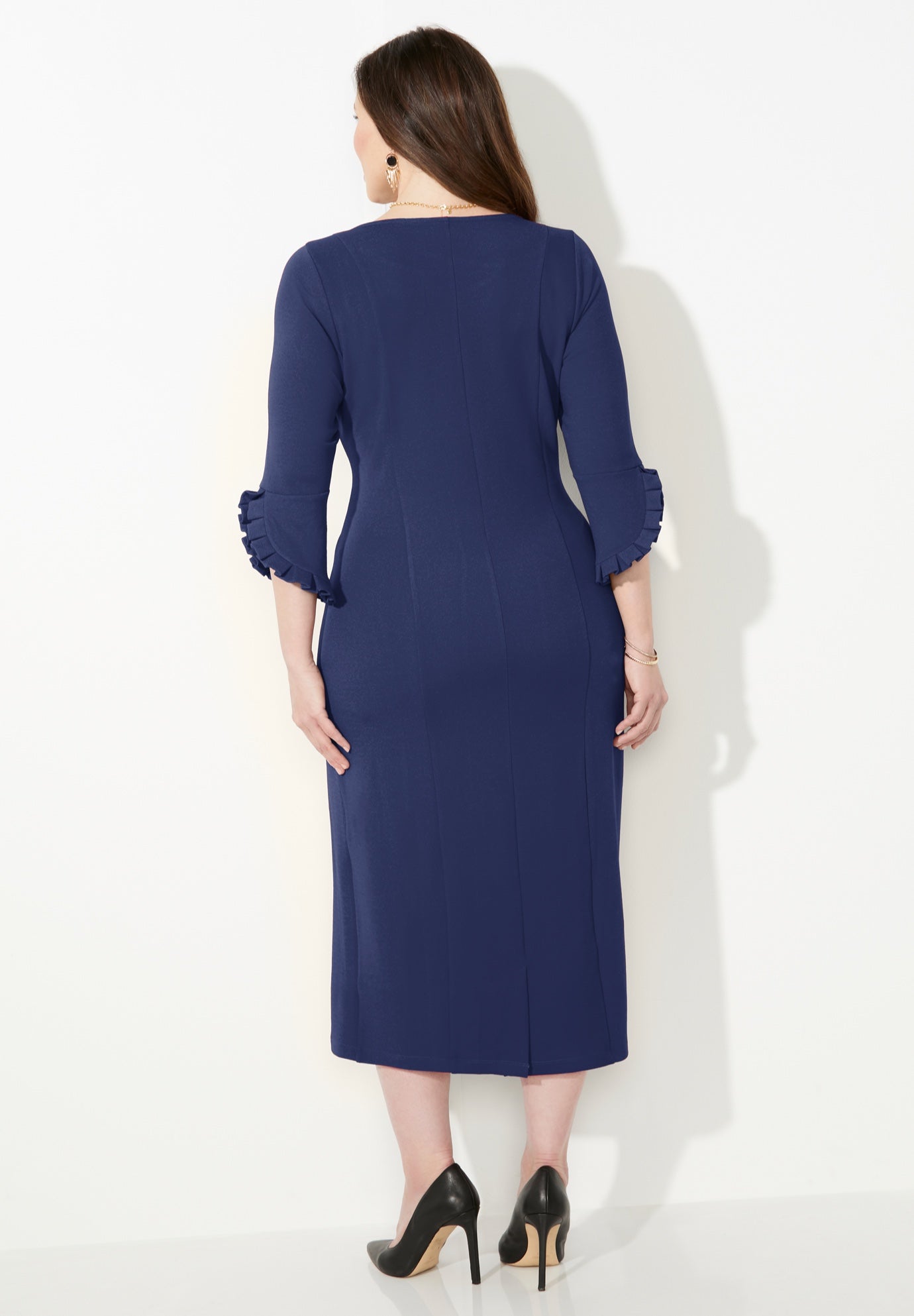 Ruffle Sleeve Shift Dress - Timeless Elegance, Mariner Navy