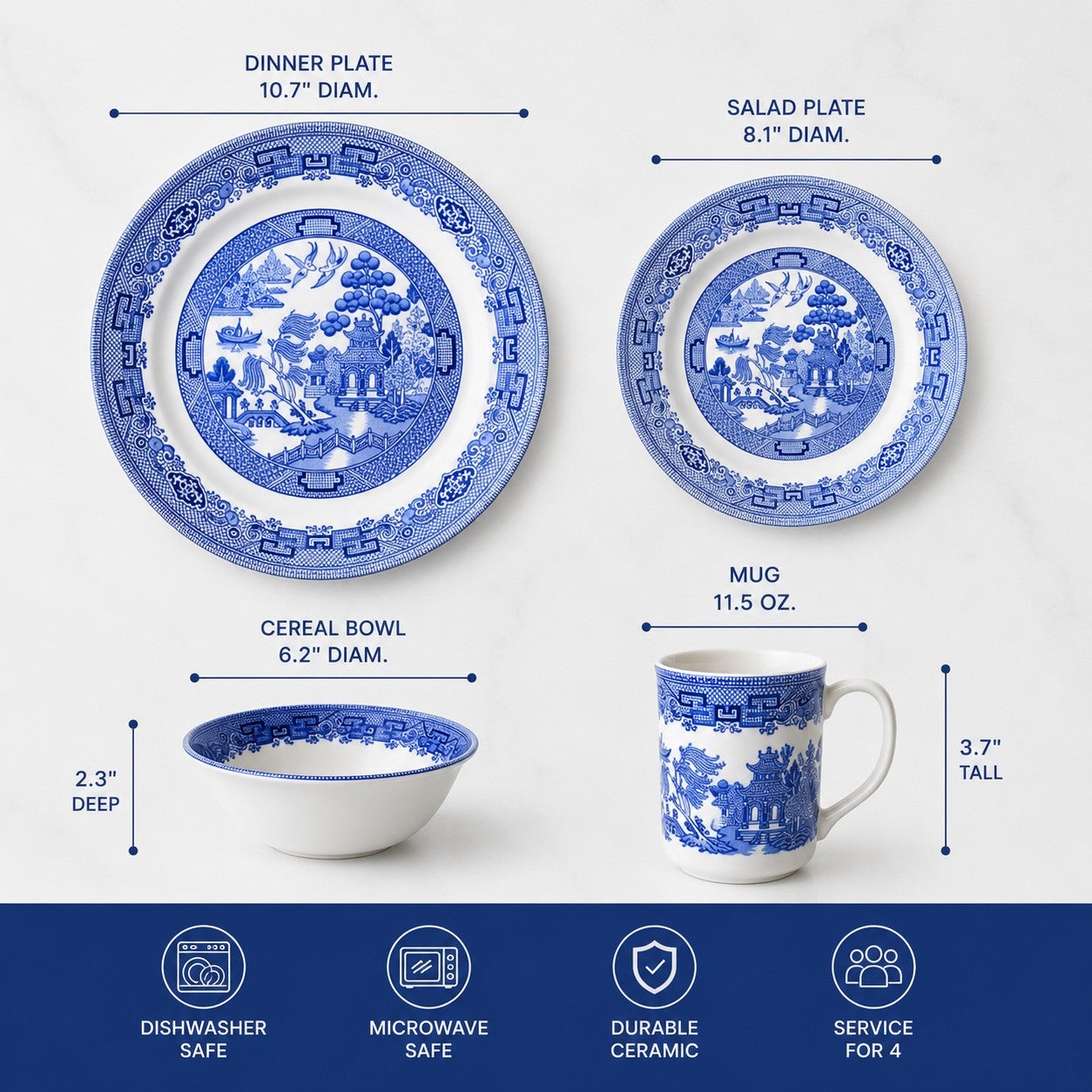 16-PC. Blue Willow Dinnerware Set image number 3