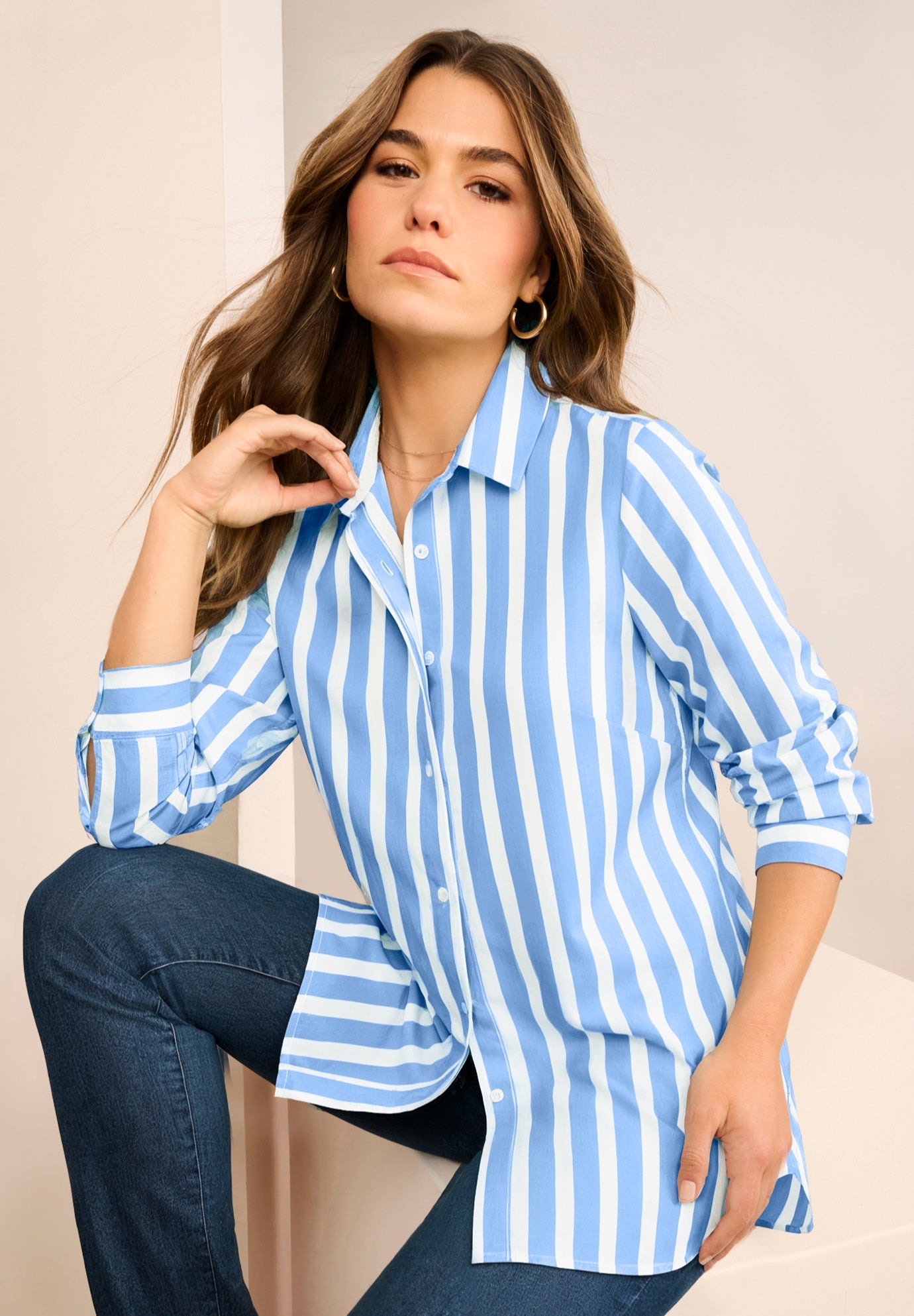 Plus Size Kate Long Sleeve Easy Cotton-Blend Button-Front Shirt image number 0