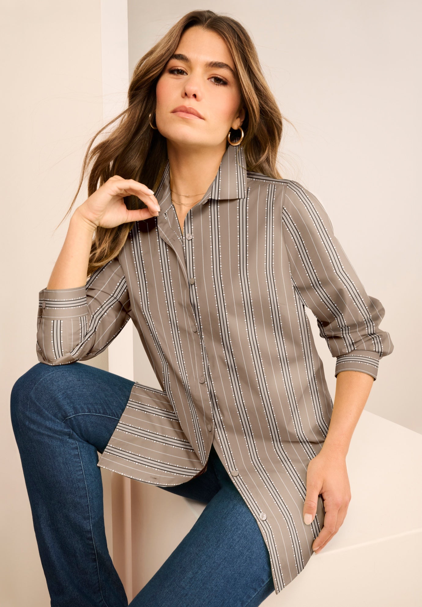 Plus Size Kate Long Sleeve Easy Cotton-Blend Button-Front Shirt image number 0