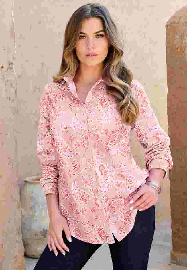 Plus Size Kate Long Sleeve Easy Cotton-Blend Button-Front Shirt image number 3