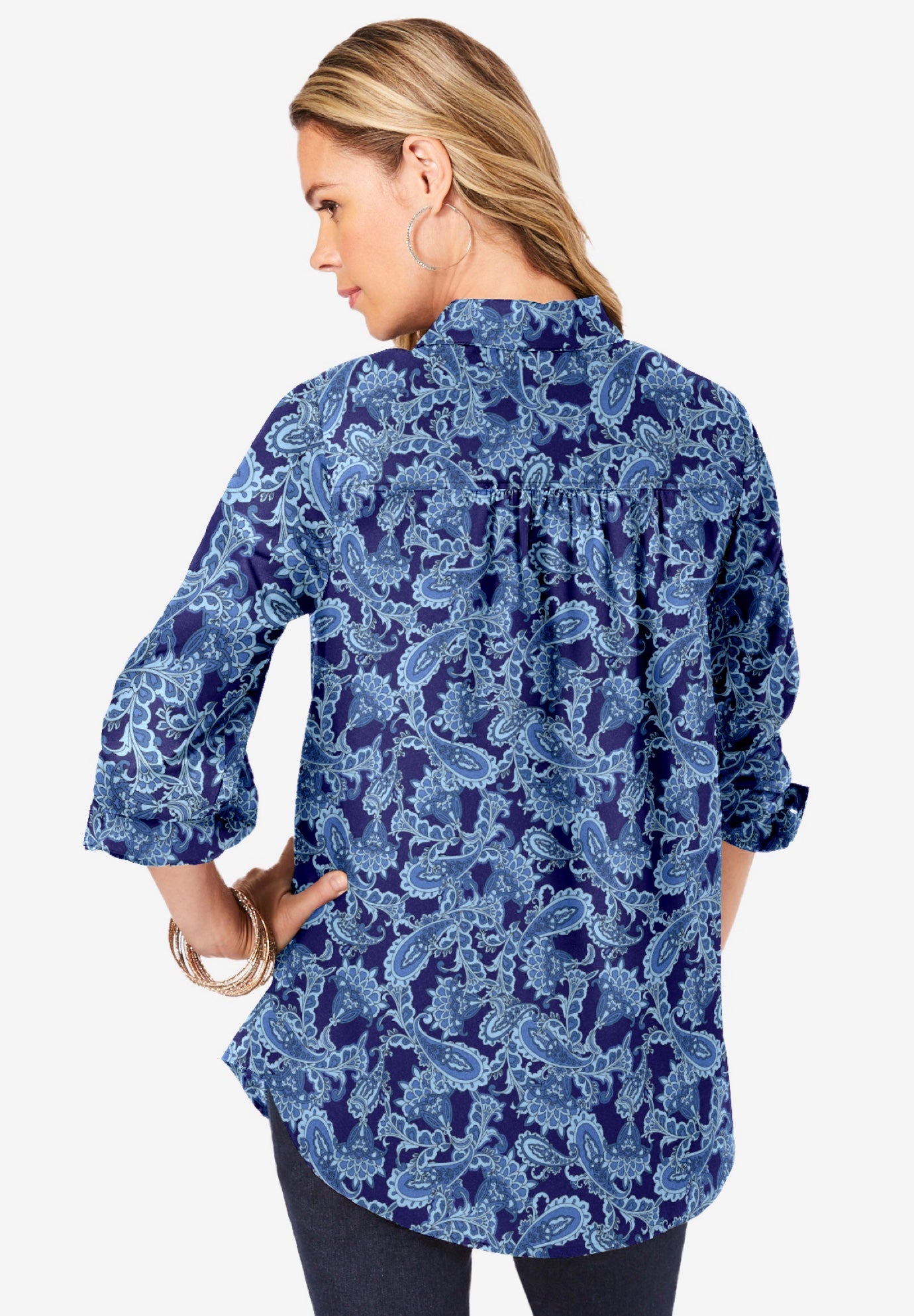 Kate Long-Sleeve Crisp Cotton-Blend Button-Front Shirt image number 1