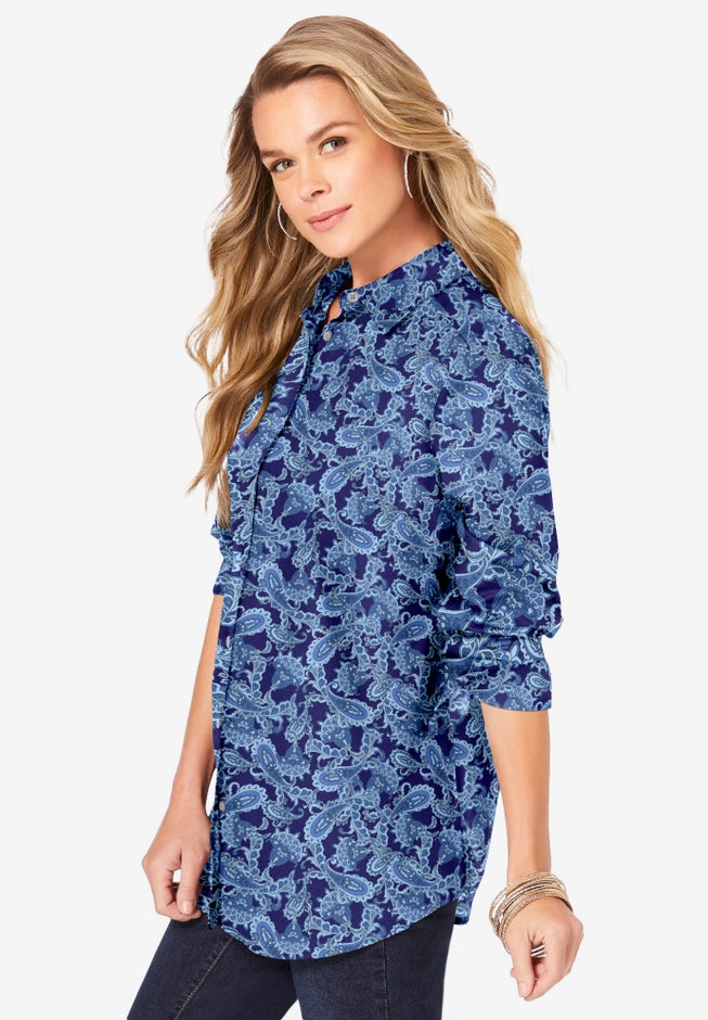 Kate Long-Sleeve Crisp Cotton-Blend Button-Front Shirt image number 2