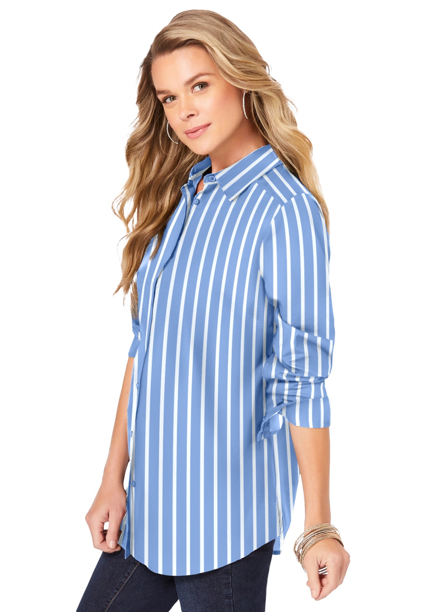 Plus Size Kate Long Sleeve Easy Cotton-Blend Button-Front Shirt image number 3