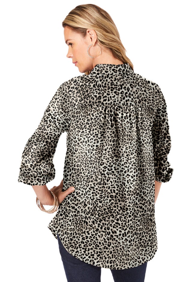 Plus Size Kate Long Sleeve Easy Cotton-Blend Button-Front Shirt image number 1