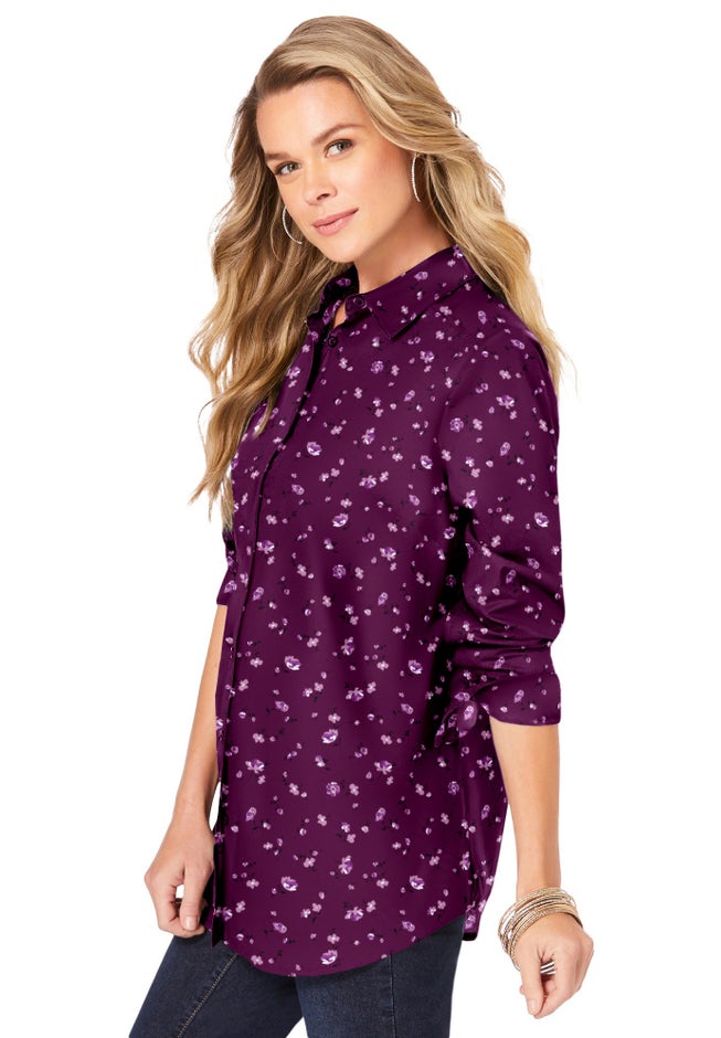 Kate Long-Sleeve Crisp Cotton-Blend Button-Front Shirt image number 2