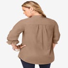 Kate Long-Sleeve Crisp Cotton-Blend Button-Front Shirt image number null