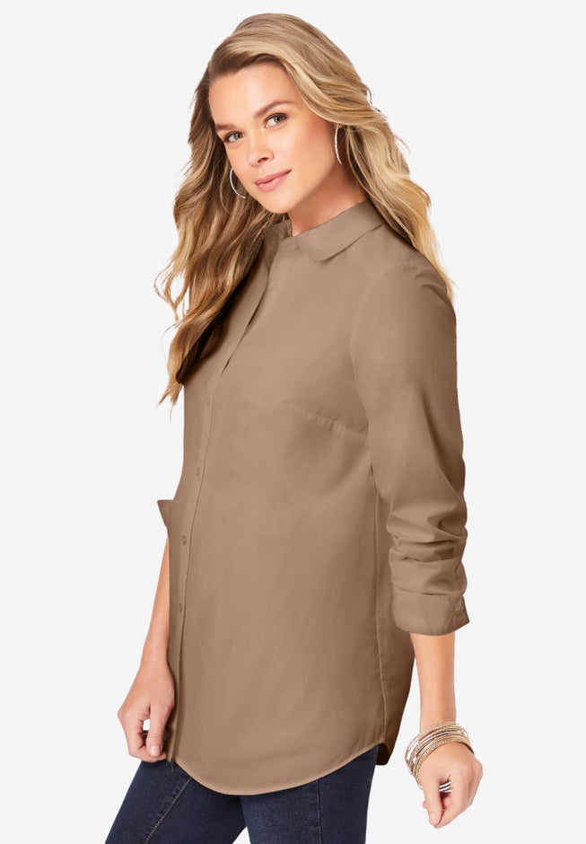 Kate Long-Sleeve Crisp Cotton-Blend Button-Front Shirt image number 2