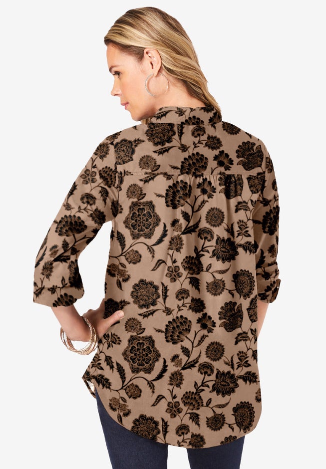 Plus Size Kate Long Sleeve Easy Cotton-Blend Button-Front Shirt image number 2