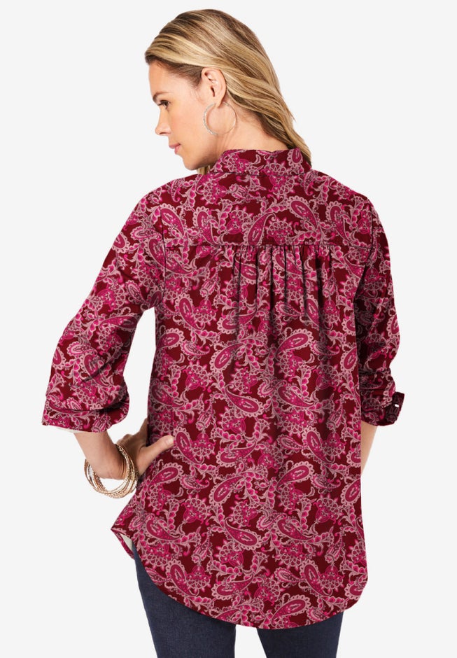 Kate Long-Sleeve Crisp Cotton-Blend Button-Front Shirt image number 1