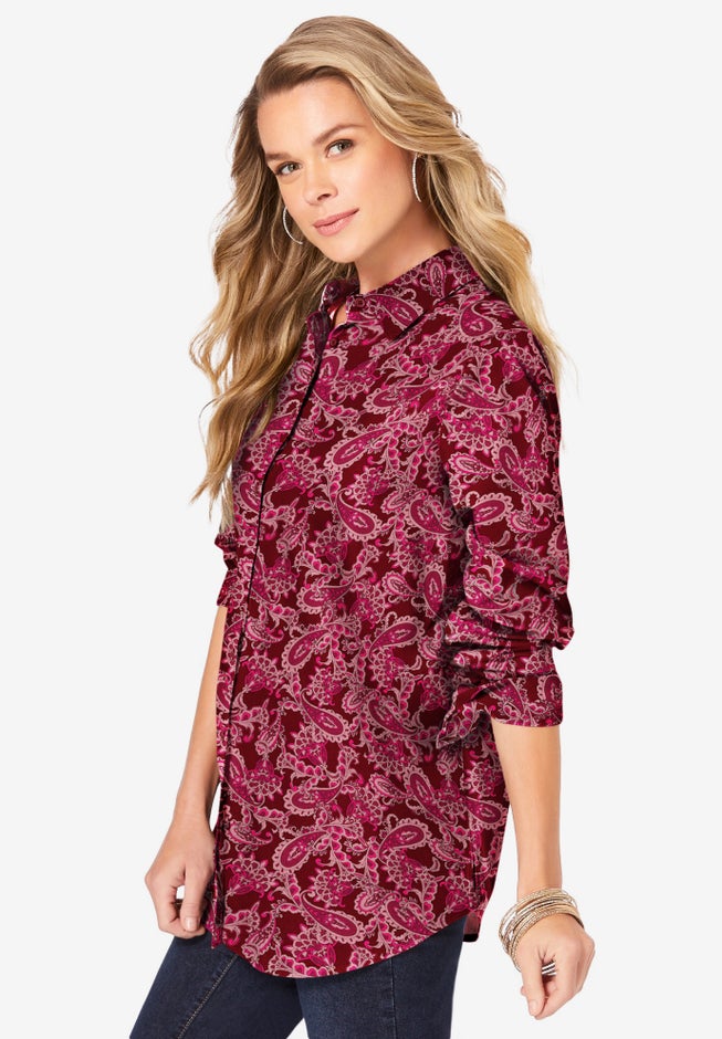 Kate Long-Sleeve Crisp Cotton-Blend Button-Front Shirt image number 2