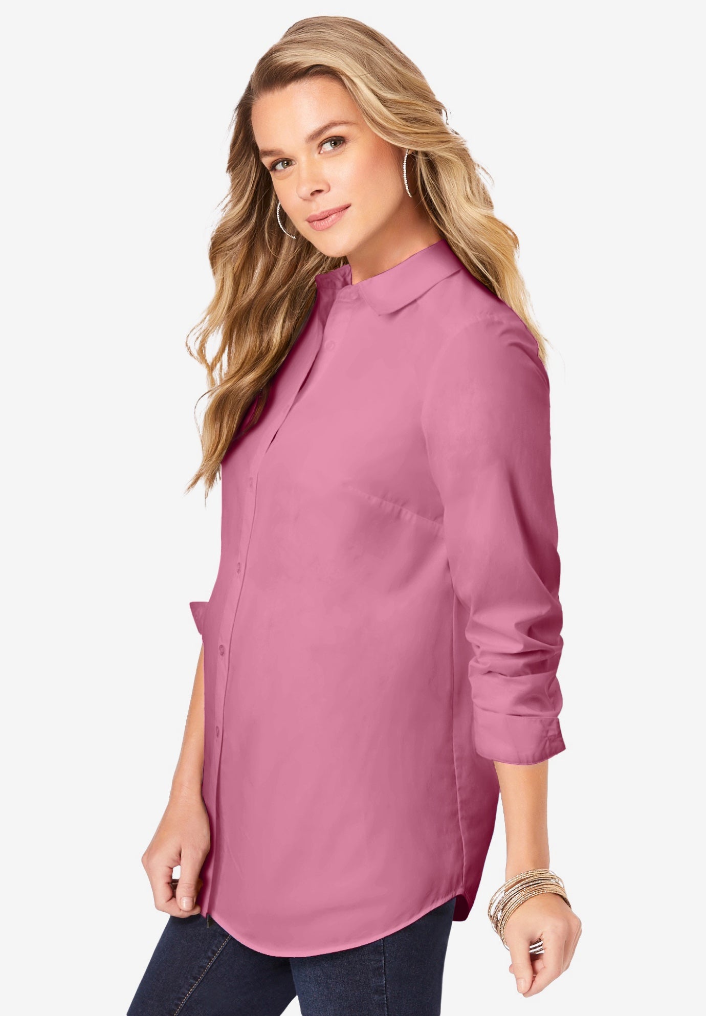 Plus Size Kate Long Sleeve Easy Cotton-Blend Button-Front Shirt image number 4